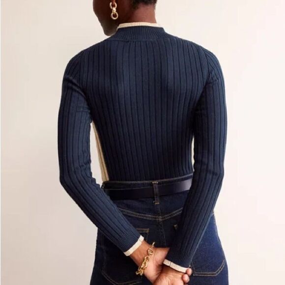 Boden | Isodora Ribbed Long Sleeve Sweater in Navy Gold Shimmer | S - Picture 3 of 7
